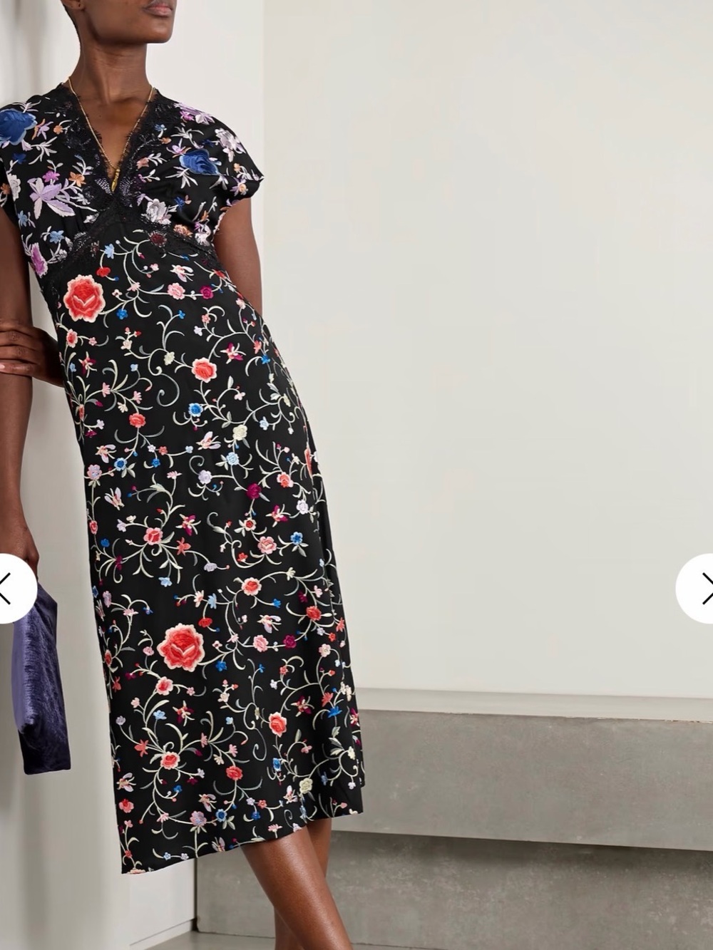 Sea New York Priscilla Lace Trimmed Dress with Multicolor Floral Embroidery